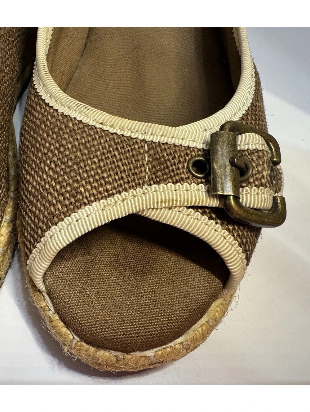 Naturalizer Women's Brown/Beige Comfy Straw Wedge Espadrille Sandals Size 8M